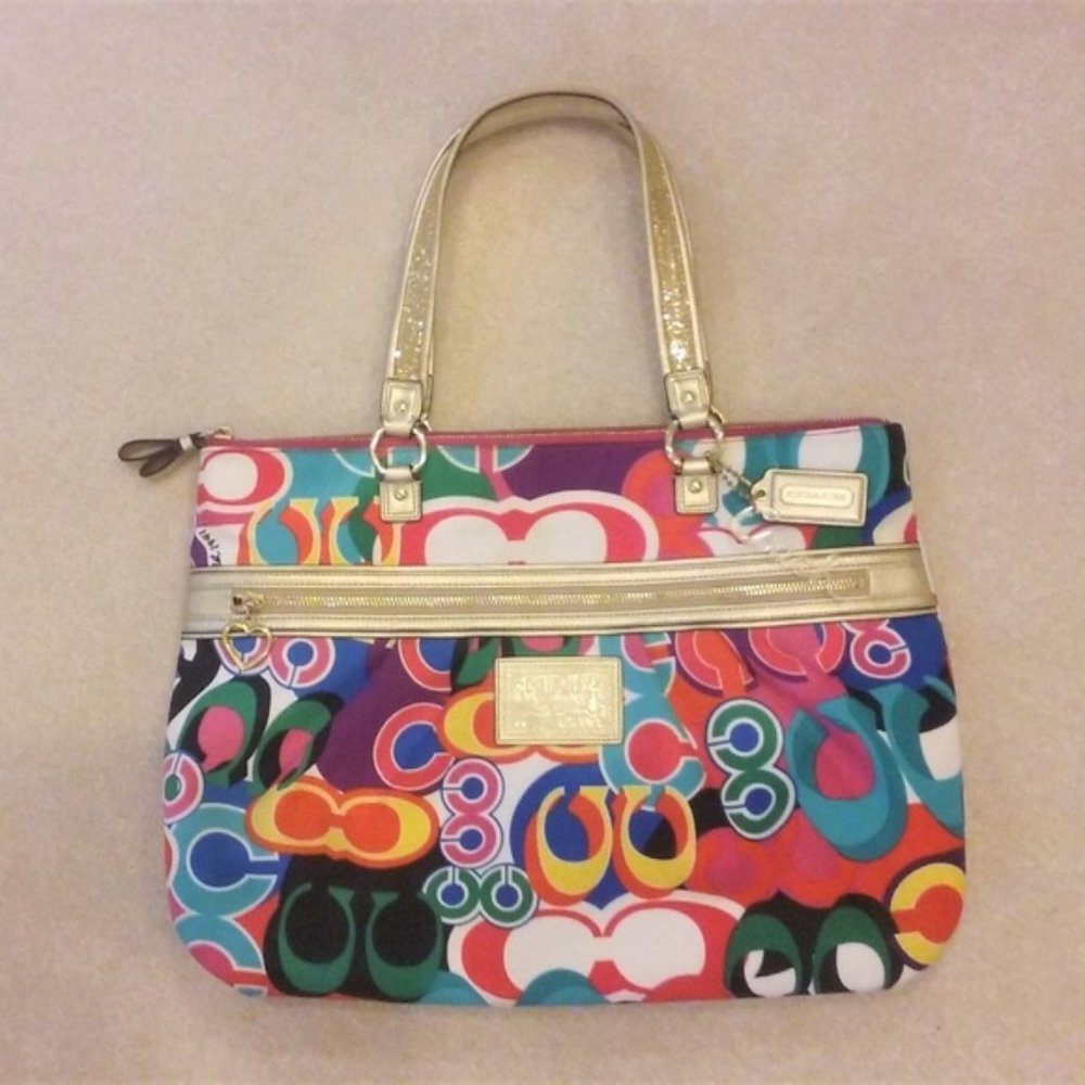XL COACH Multi-Color Poppy Pop C Daisy Shoulder Bag Hand Bag Glam Tote Rare!